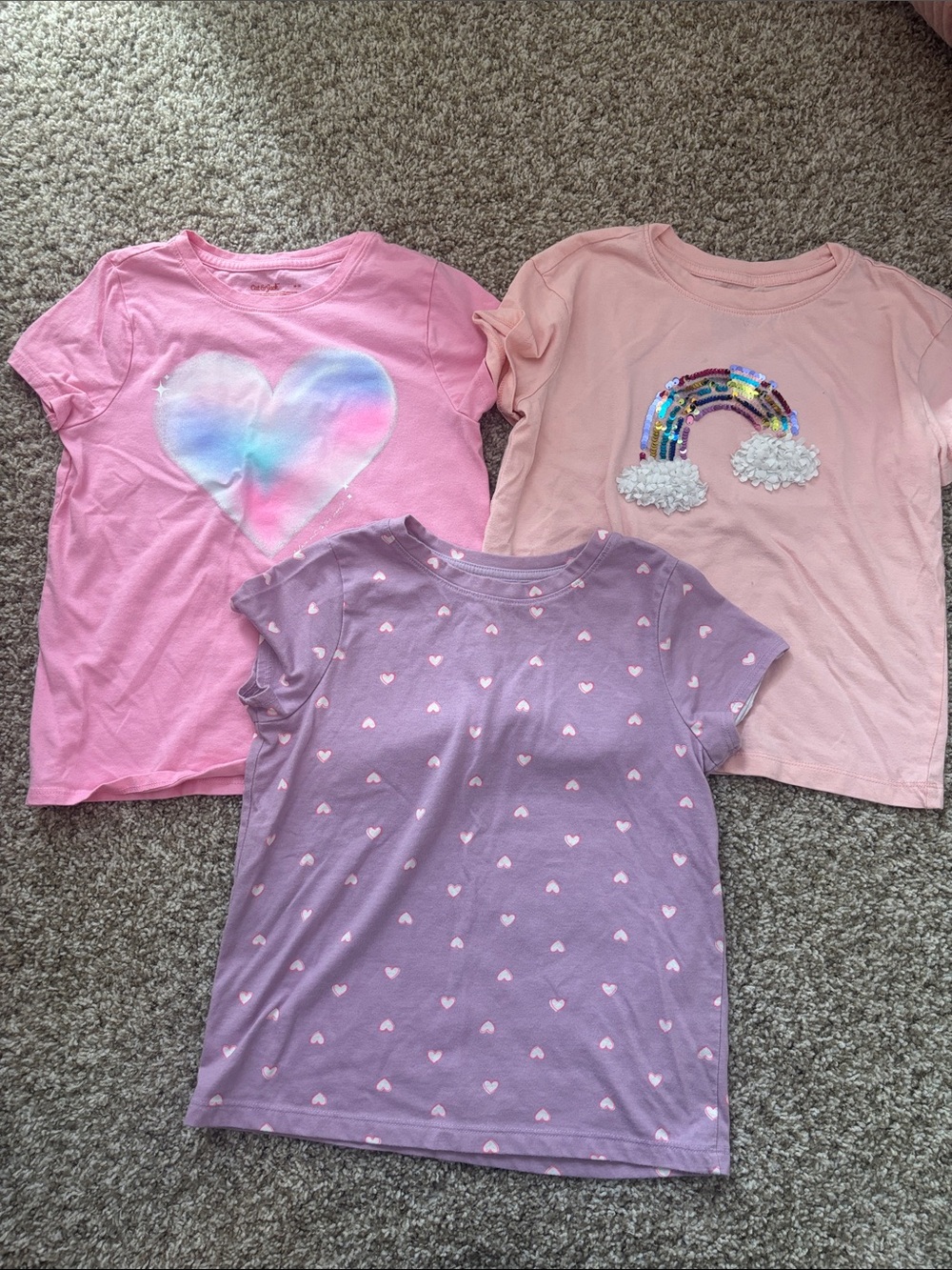 Girls Cat & Jack Short Sleeve Heart & Rainbow Tee bundle - Pink & Lavender sz 8